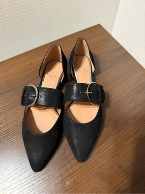 New! Paolo Black Pointed Buckle Flats Size 5.5
